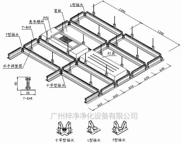 FFU龍骨架安裝示意圖 FFU龍骨架安裝示意圖